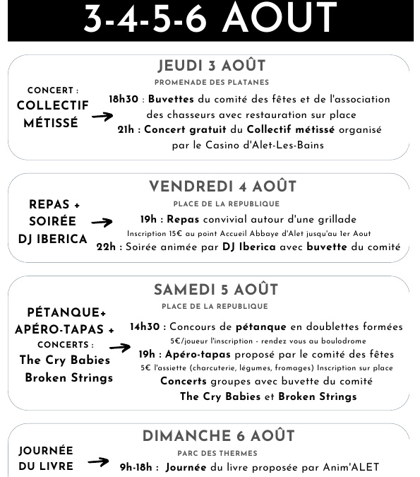 Alet en Fête, du 3 au 6 Août